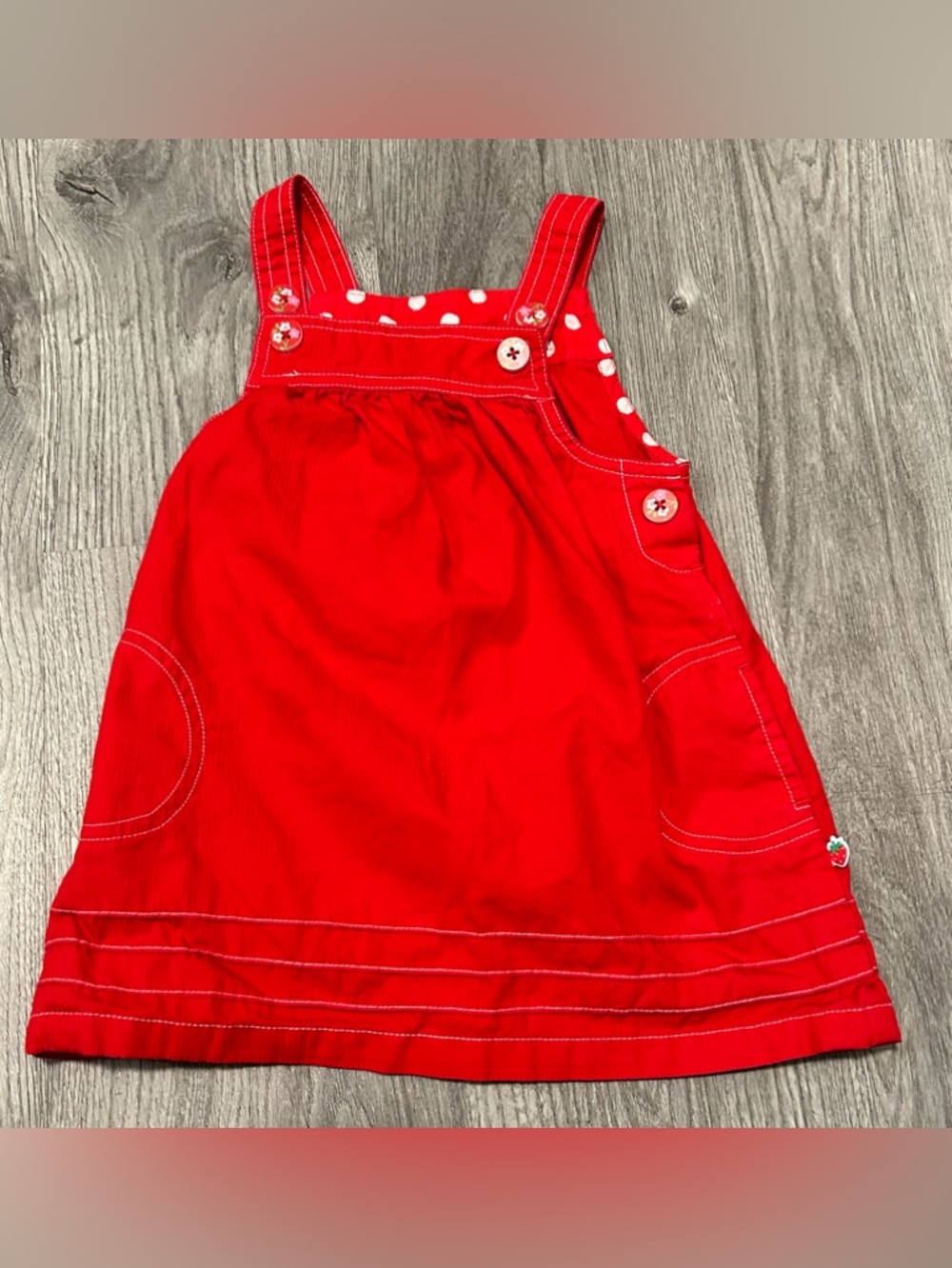 24M Red Girls Jumper Dress with Floral Buttons  - Kids Bottoms